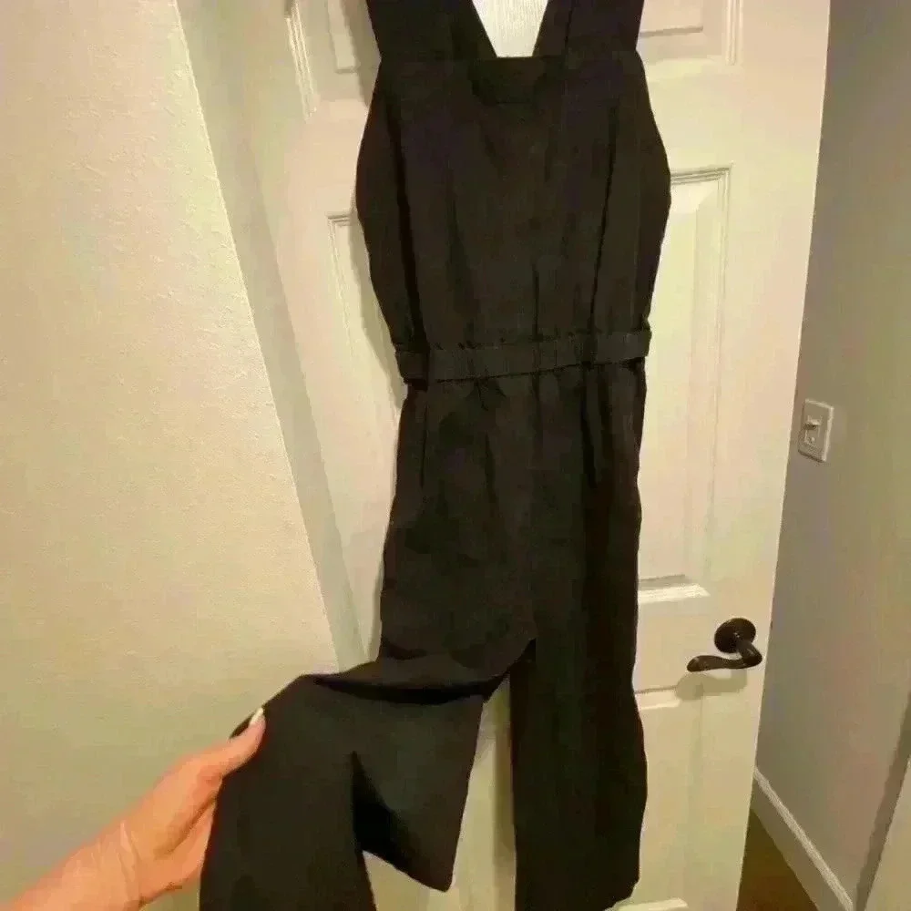 Everlane Women's Jumpsuit Fatigue Sleeveless Black Cotton Pockets size 4